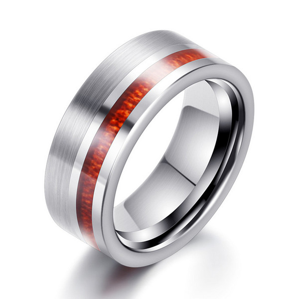 Tungsten Steel Rings Jewelry New Fashion Brief Band Rings High Quality Polished Stainless Steel Wood Grain Style Men's Finger Rings LR073