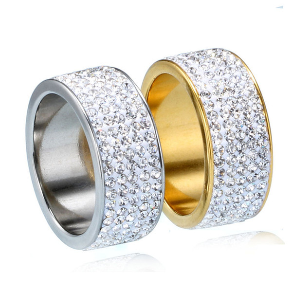 Wholesale Cluster Rings Jewelry Fashion Unisex Full Rhinestone Gold Plated Stanless Steel Ring European and American Style Finger Ring LR069