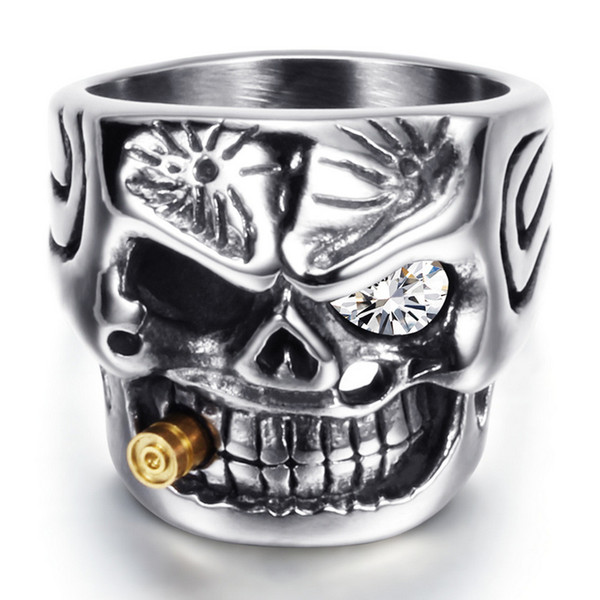 Stainless Steel Rings Jewelry 2019 New Fashion High Quality Zircon Titanium Steel Smoke Skull Head Vintage Punk Men's Cluster Rings LR050