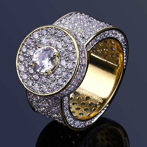 Classic Big Gold Plated Rings Jewelry Luxury Exquisite Men's Cluster Rings Wholesale Fashion Glarings Cubic Zirconia Finger Rings LR013