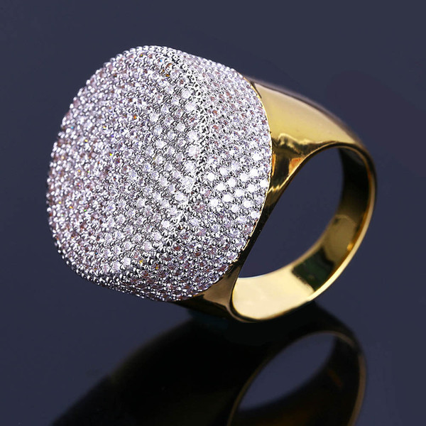 Cubic Zirconia Rings For Hiphop Man European and American Style Big Size Gold Plated Copper Circle Cluster Rings Grade Quality Rings LR020