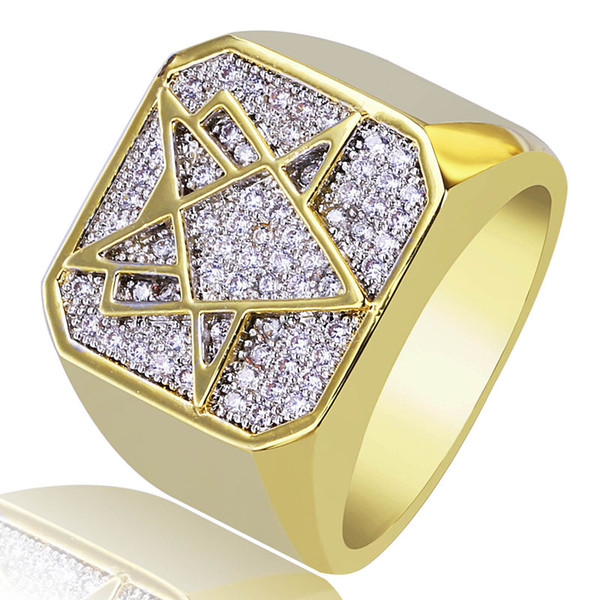 Exquisite 18K Gold Plated Copper Geometric Ring Jewelry Hip Hop Men Luxury Fashion Zircon Finger Cluster Rings Wholesale LR039