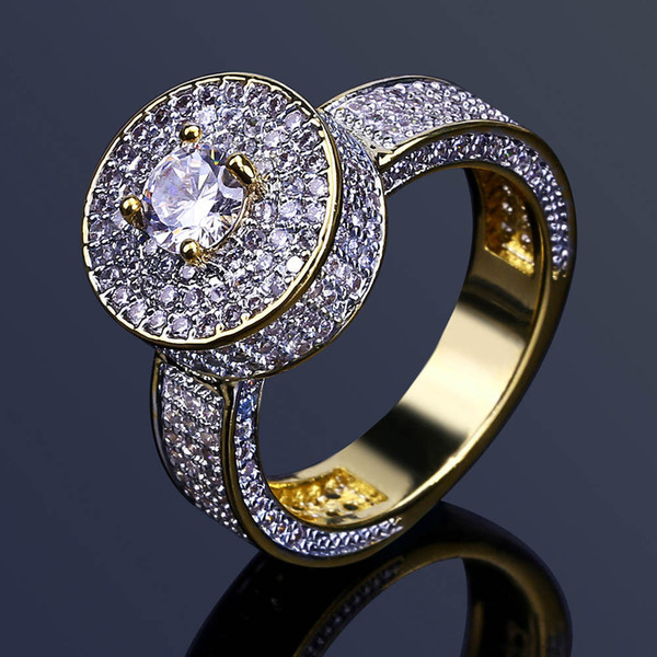 18K Gold Plated Copper Rings Jewelry 2019 New Fashion Luxury Grade Quality Glarings Cubic Zirconia Circle Hip Hop Finger Cluster Rings LR027