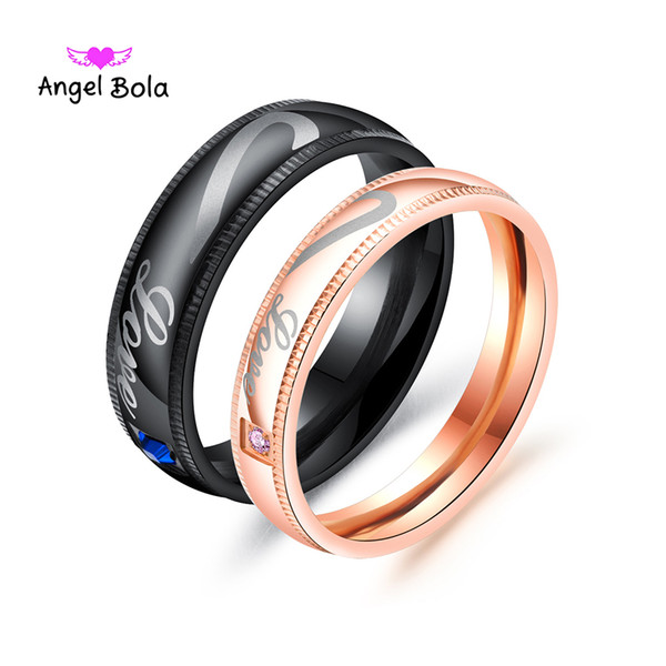 Fashion Luxury romance love heart couple ring for women men wedding engagement rings wholesale stainless steel jewelry