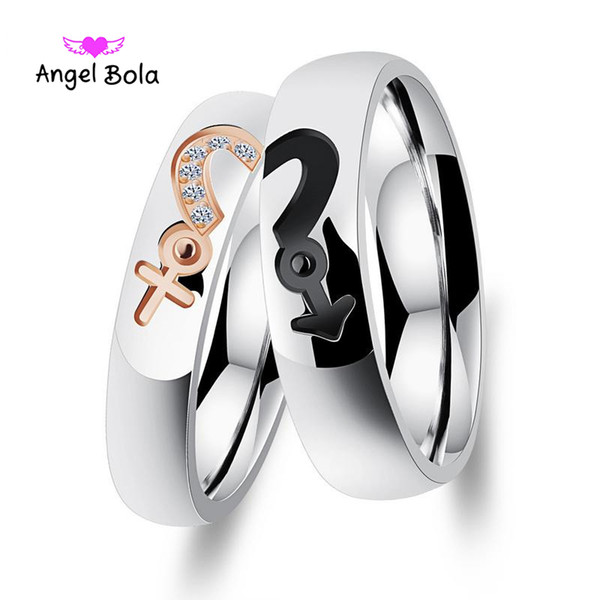 Stainless steel Heart Couple RingsAAA CZ Stone Heart Wedding Rings for Women Men Couple Promise Ring Alliance Anniversary Band