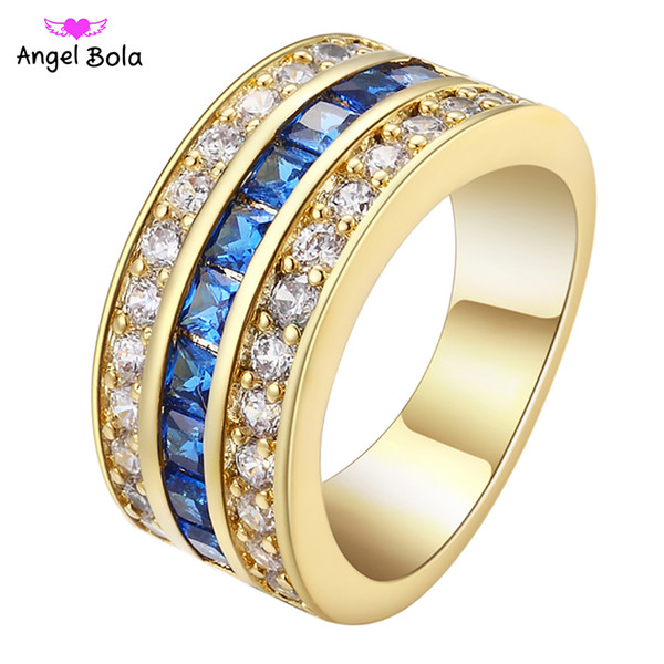 2017 New Fashion Blue Fire Opal CZ Cross Ring For Women/Men Vintage Gold Filled Zircon Ring Wedding Jewelry Free Shipping