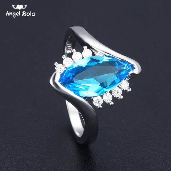 wholesale-925 sterling silver blue teardrop ring female fashion engagement suit silver ring factory direct