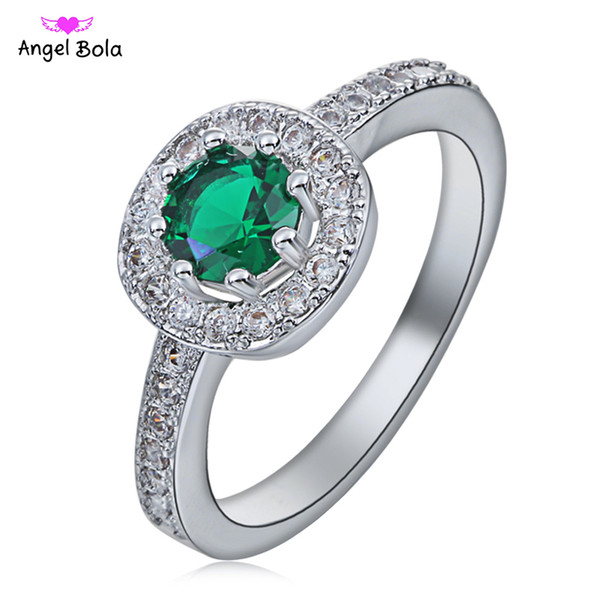 Silver Color Classical Round Green Crystal Inlay Jewelry for Women As Chirstmas Gift