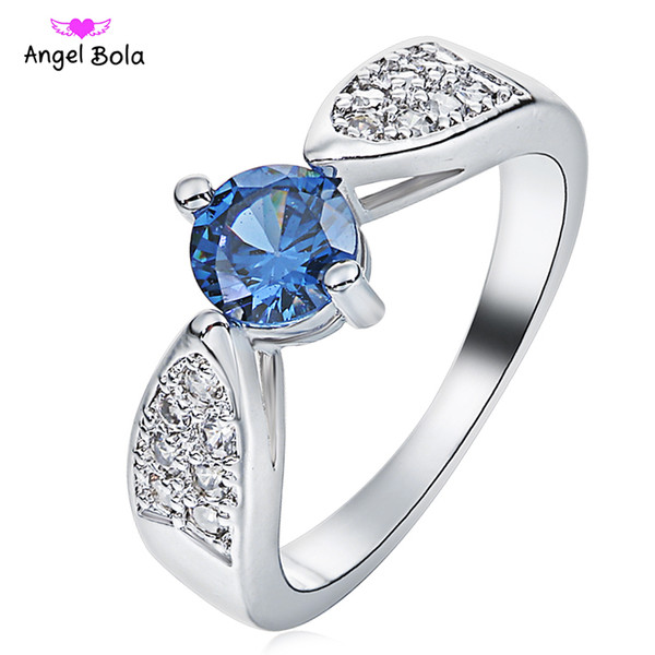 Wholesale luxury retro large crystal blue Czech zircon jewelry Women wholesale ring 925 silver fine jewelry