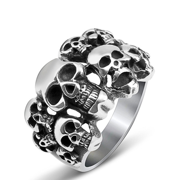 Skeleton Skull Ring Men Stainless Steel Vintage Punk Alien Rings for Male Pirate Viking Biker Halloween Ghost Party Jewelry