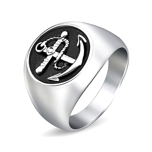 Boat Anchor Ring Men Black Titanium Stainless Steel Ring for Male Biker Rider Viking Pirate Finger Fashion Vintage Jewelry Nice Gift