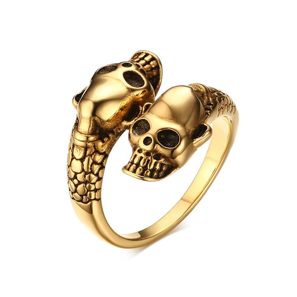 New Arrival Couple Skull Rings Men Gold Silver Color Snake Skeleton Body Male Biker Ring Hollow Punk Stainless Steel Metal Halloween Jewelry