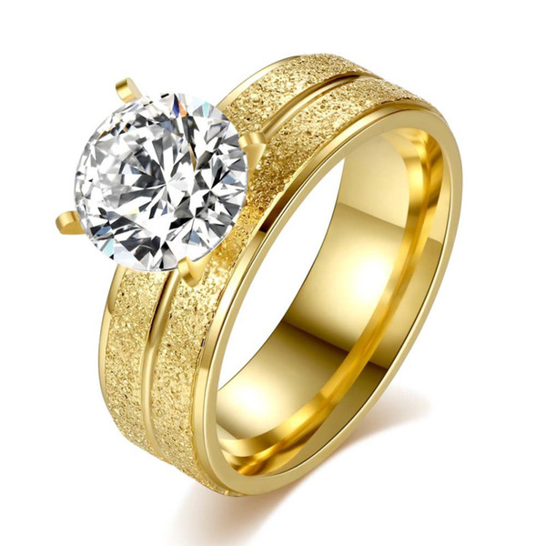 Elegant CZ Zircon Ring Women Wedding Band Gold Color Stainless Steel Shiny Stone Jewelry Female Engagement Delicate Jewelery Valentine Gift