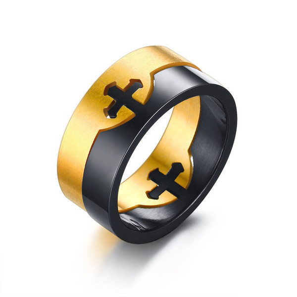 Jesus Cross Ring Men Black Gold Color Titanium Stainless Steel Vintage Christian Crucifix Male Finger Rings for Male Fashion Lucky Jewelry