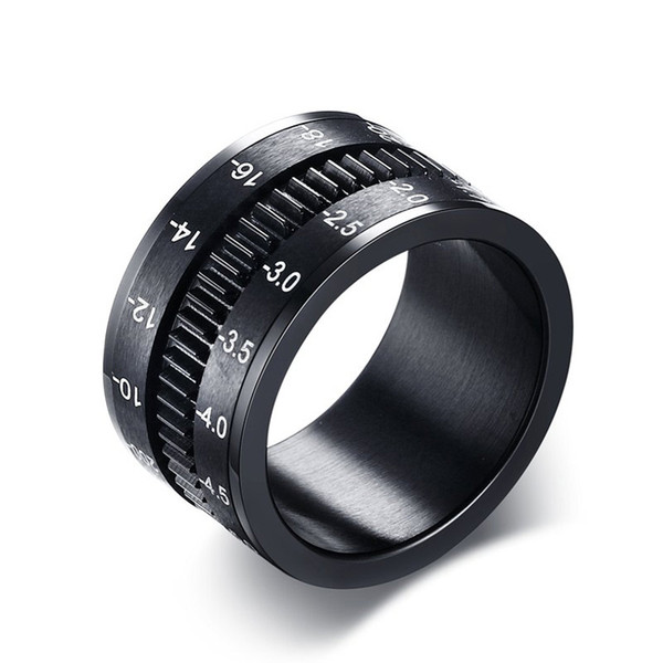 Men Camera Lens Shape Ring Black Stainless Steel Rotating Middle Spinner for Male Cameraman Photographer Party Jewelry Accessories Gift