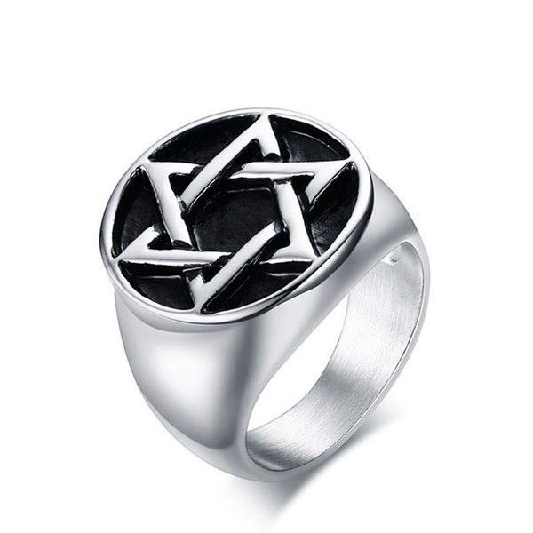 Hexagon Rings Men Vintage Stainless Steel Unicursal Hexagram Fashion Jewelry Hexagrfeel Star of David Gamino Rings for Man Gift