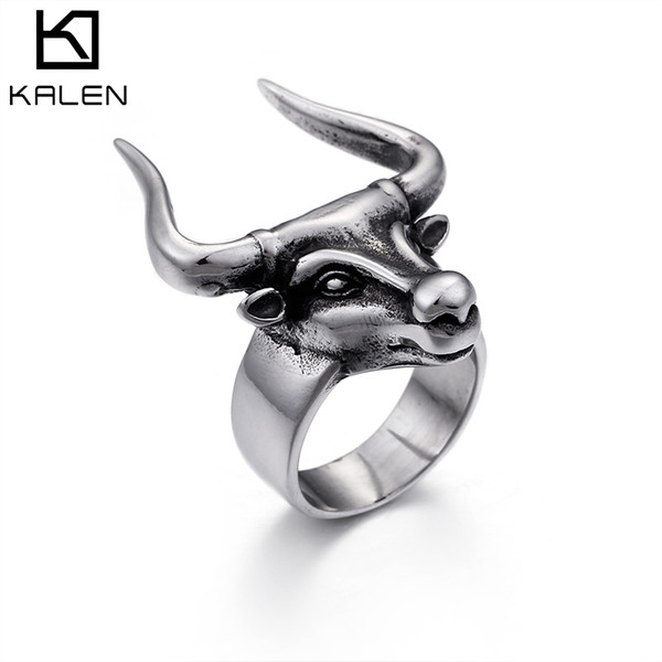 Ring For Men 7MM Silver Cow Animal Stainless Steel Fashion Cluster Jewelry Rings For Men's Party (US Size #8 to #12)