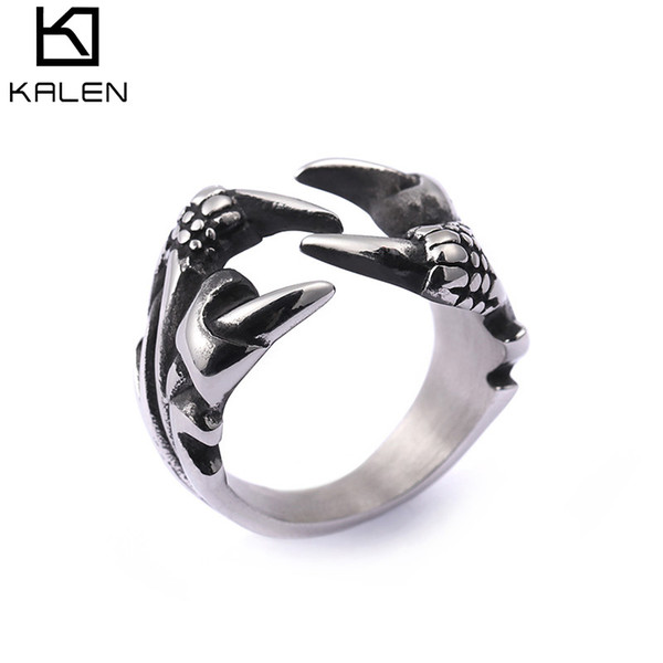 Rings For Men's Finger Silver Stainless Steel Dinosaur Claw Top Jewelry KALEN (Size #8 to #12)