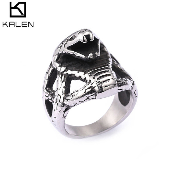 Ring For Men 4MM Snake Head Style Silver Stainless Steel Metal KALEN (Size #8 to #12)