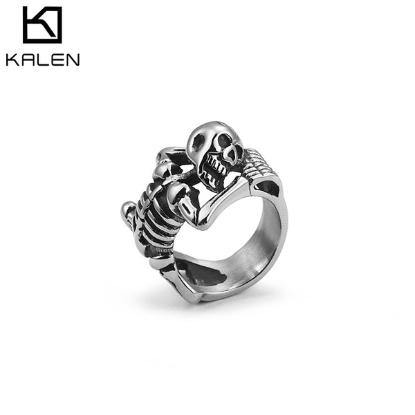 Skull Rings For Men Stainless Steel Silver Punk Quality Jewelry KALEN (US Size #6 To #9)