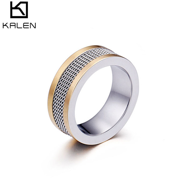 Men Titanium Ring Silver Stainless Steel Black Gold Color Fashion KALEN (US Size #7 To #11)