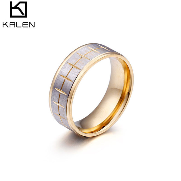 Titanium Ring Men 18K Vacuum Plating Stainless Steel Unique Style KALEN (US Size #7 To #12)