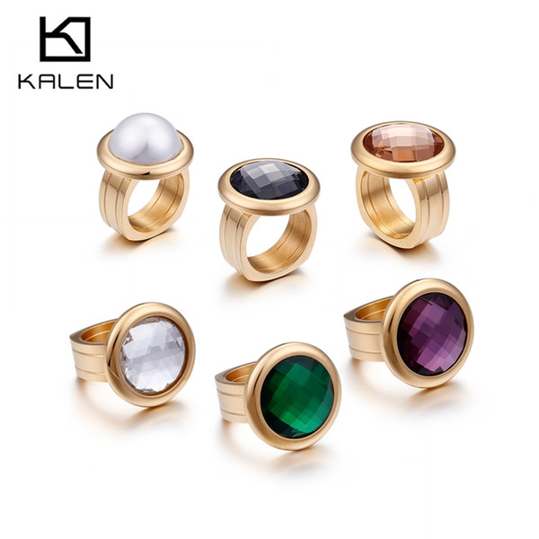 Rings For Men Women Gold Color Stone Stainless Steel Finger Jewelry KALEN (Size #8 to #12)