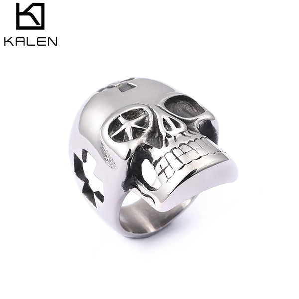 Ring Rings For Men Wholesales Stainless Steel Silver Punk Skull KALEN (US Size #6 To #9)