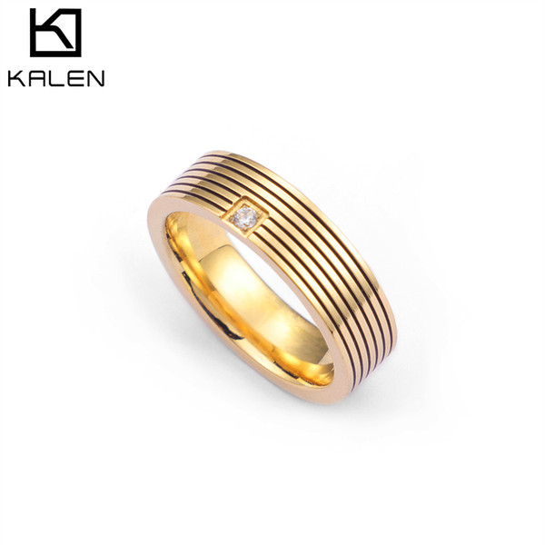 Rings For Women 2018 Gold/Silver Horizontal Stripes Stainless Steel Zircon Couple (US Size #5 To #13)