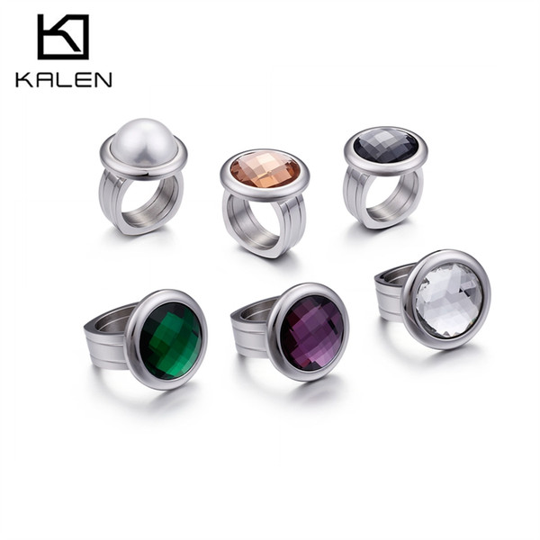 KALEN Rings For Men Women Silver Color Stone Stainless Steel Finger Jewelry (Size #8 to #12)