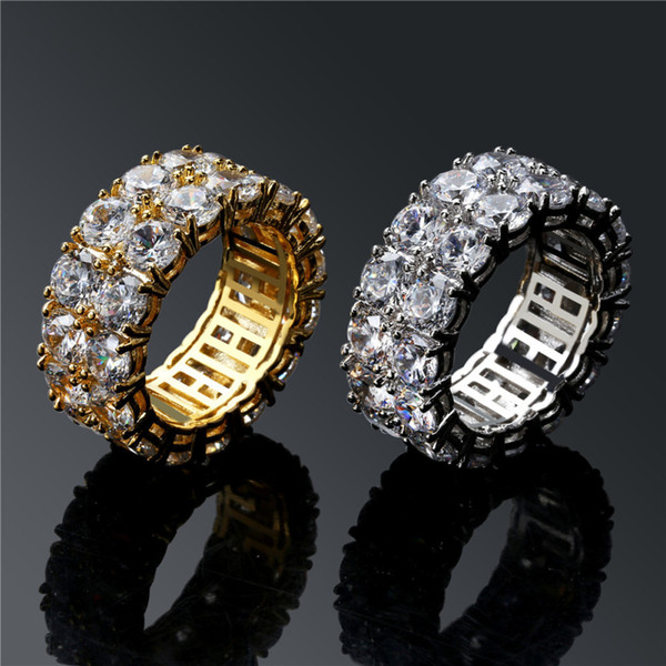 Double Row Micro-inlay Zircon Ring For Men Hip Hop Gold Plated Copper Rings Geometric Exaggeration Party Jewelry Accessories Wholesale