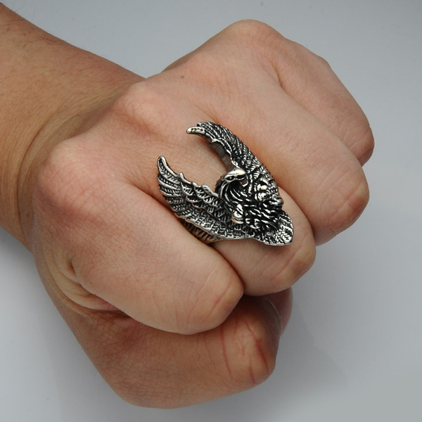 Vintage Flying Eagle Rings For Men Hip Hop Geometric Stainless Steel Silver Plated Animal Ring Fashion Party Jewelry Accessories Wholesale