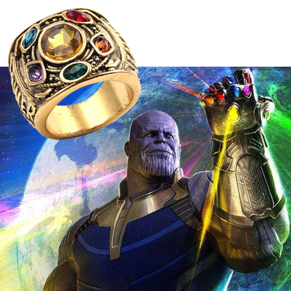 Marvel Thanos 6 Color Unlimited Original Stone Ring Popular Vintage Gold Plated Alloy Rings Caricature Avenger Jewelry Accessories Wholesale