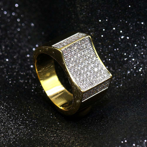 Creative U-shape Surface Wide Ring Geometric Simple Gold Plated Copper Rhinestone Ring For Men Fashion Hip Hop Jewelry Accessories Wholesale