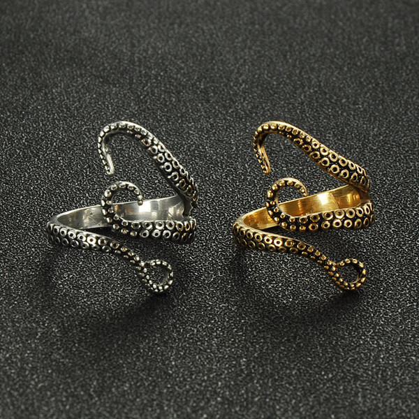 Vintage Octopus Feet Opening Ring Geometric Gold Plated Stainless Steel Adjustable Rings For Women Hip Hop Jewelry Accessories Wholesale