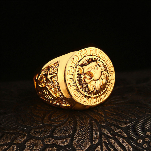 Animal Lion Head Ring Gold Hip Hop Ring Band Rings Fashion Jewelry for Men Will and Sandy Drop Ship 080099