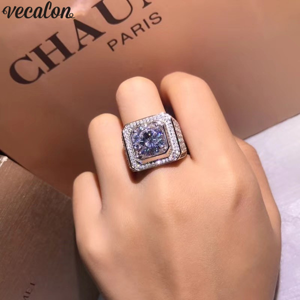 Vecalon Luxury Male Solitaire ring 3ct Diamond 925 Sterling Silver Engagement Wedding band rings For men Big Finger Jewelry