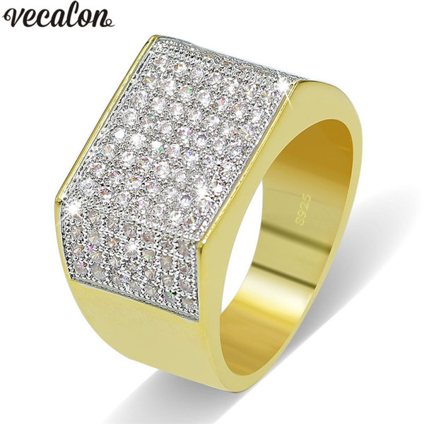 Vecalon Punk Hiphop Rock ring for men Pave setting 119pcs 5A Zircon cz Yellow Gold Filled 925 silver male Party Band rings