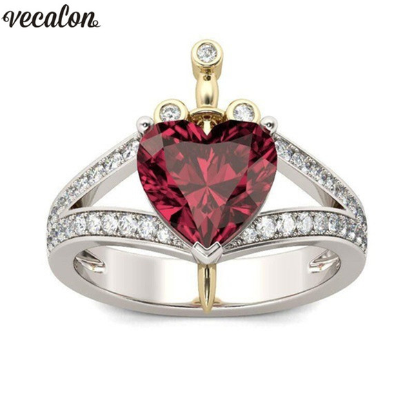 Vecalon 2018 Heart shape Cross ring 925 Sterling silver Red 5A Cz Party wedding band rings For women men Finger Jewelry