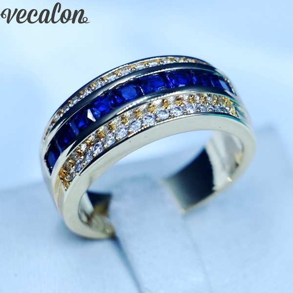 Vecalon Fashion Jewelry Wedding Band Rings for Men stone 5A Zircon Cz 10KT Yellow Gold Filled Male Party Finger ring