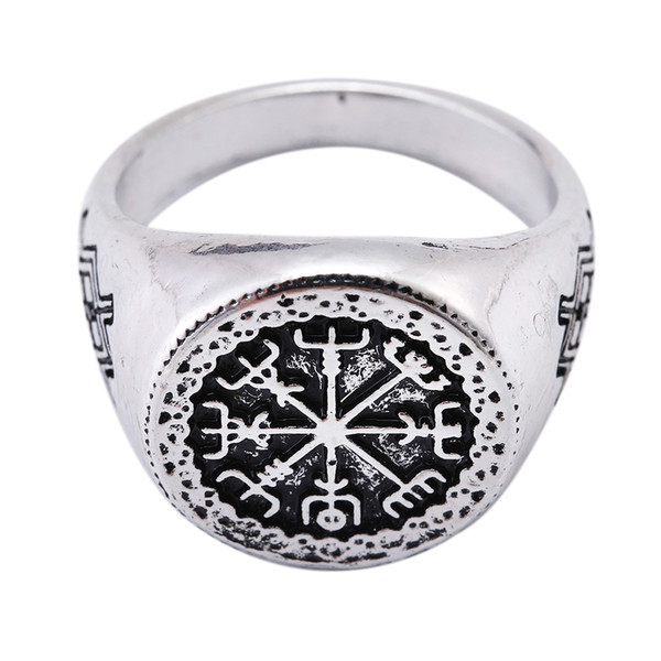 Lemegeton Wholesale Vegvisir Viking Compass Symbol Viking Old Norse Scandinavia Metal Ring For Men Vintage Jewelry Norse Runic Pendant Ring