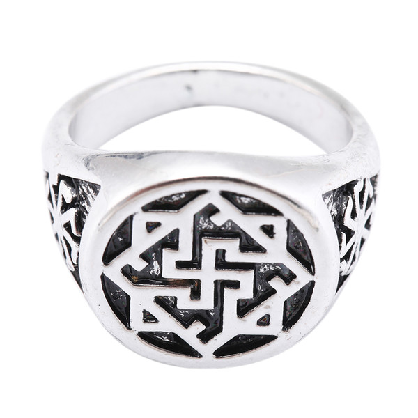 Lemegeton Wholesale Vintage Gothic Silver Slavic Valkyrie Symbol Ring Viking Scandinavian Amulet Charm Ring Kosovar Pagan Jewelry For Men