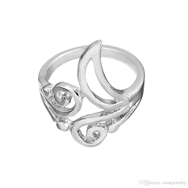 lemegeton Wedding Band Zinc Alloy Flower Leaf Promise Ring for women Fashion Silver Color Jewelry Fishhook