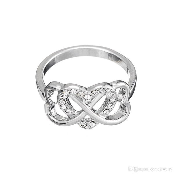 lemegeton Fishhook silver white crytal infinity symbol love knot women wedding ring as wife and girlfriend gift