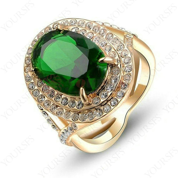 Yoursfs Brand Unisex Lover Rings Luxury Green Pink Austria Crystal Oval Shape Cocktail 18 K Rose Gold Plated Finger Men Ring Fashion Jewelry