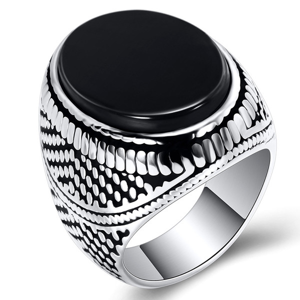 Europe and the United States fashion stainless steel inlaid black stone retro ring men's ring titanium steel jewelry ring wholesale