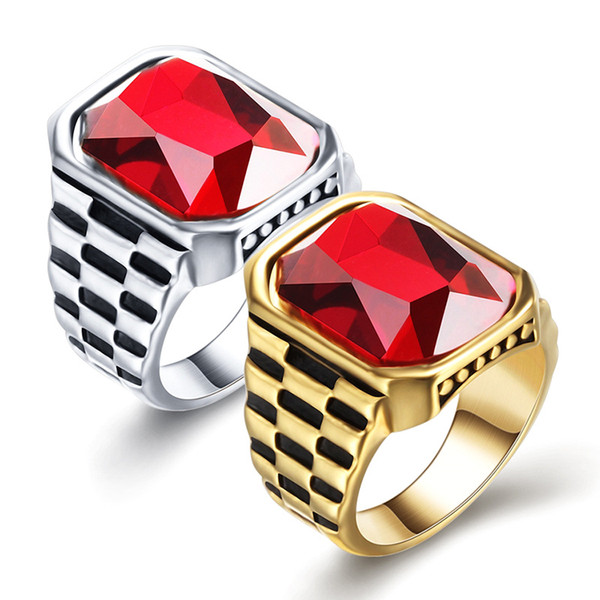 Fashion gold perfect cut red crystal rectangle Austrian crystal luxury men and women finger ring wholesale Christmas gift 18krgp