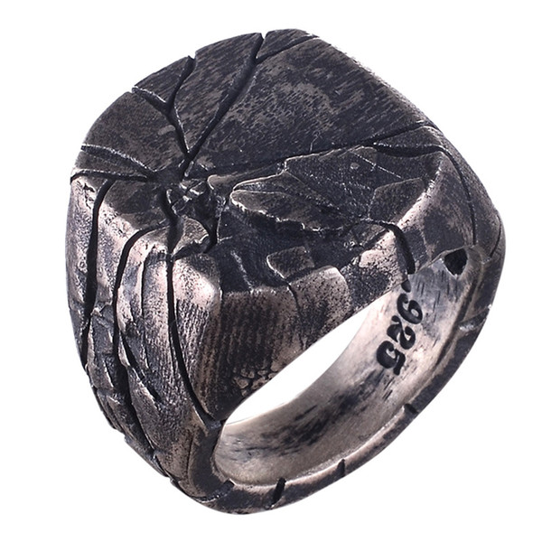 Fashion Design Vintage Ring Glossy Old Cracking Men's Domineering Personality Square Ring Original Single Bark Crack Ring