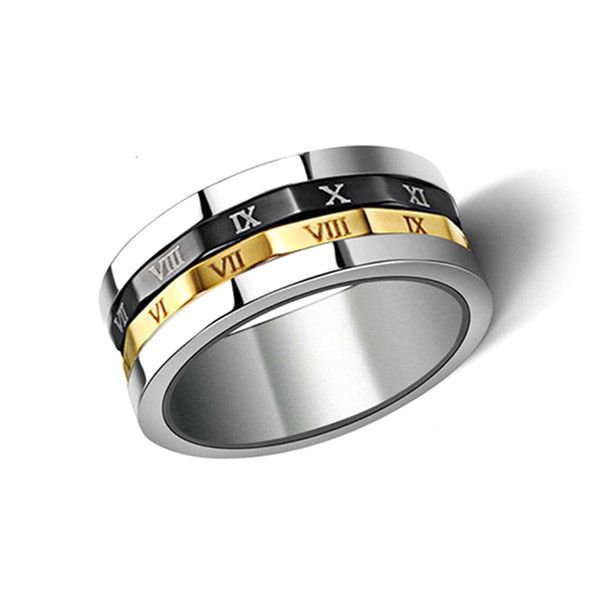 European and American fashion jewelry men's Roman digital transport ring retro domineering rotation trendy personality titanium steel ring