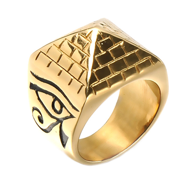 Egyptian pyramid king ring gold high quality new hip hop ring Europe and the United States stainless steel ring fashion jewelry